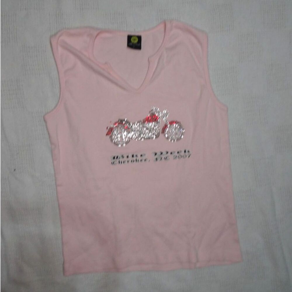 Miami Style Baby Pink Bike Week Cherokee NC 2007 Rhinestone Tank Top Size Large